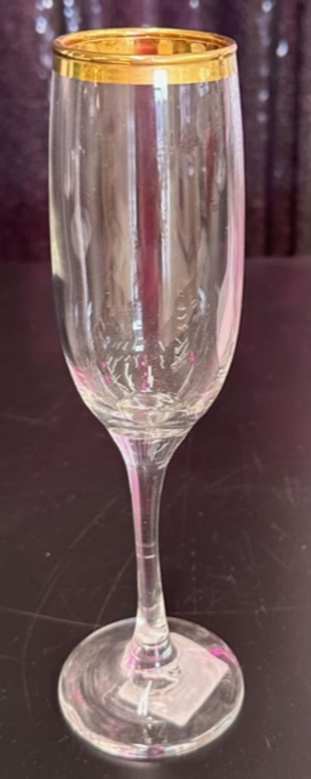 Rental store for GLASS, CHAMPAGNE FLUTE  GOLD RIM  6.2 OZ in Kingsport TN